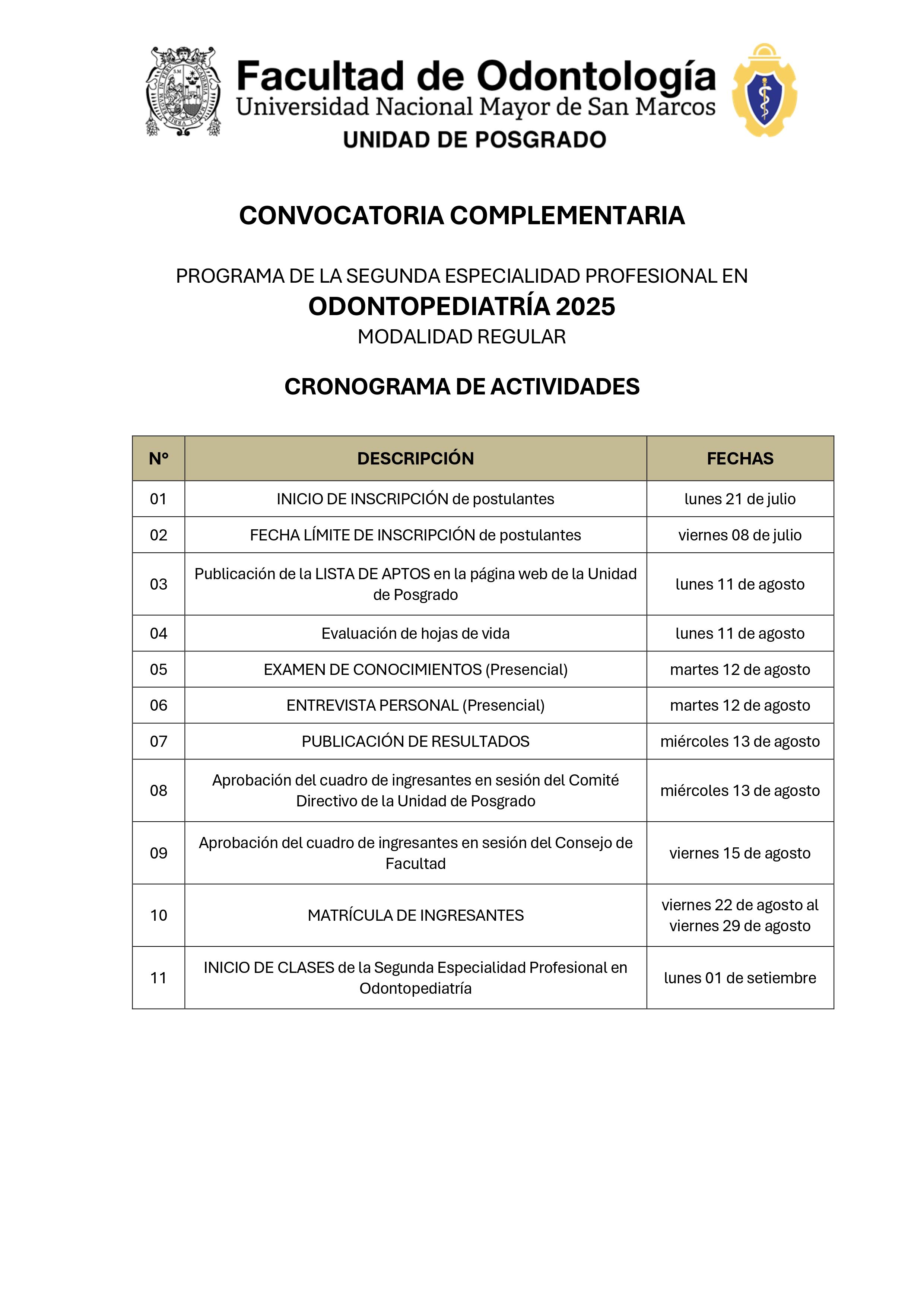 CRONOGRAMA DE ACTIVIDADES - CONVOCATORIA COMPLEMENTARIA ODONTOPEDIATRÍA 2025_page-0001.jpg